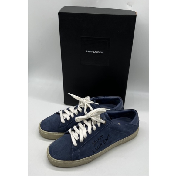 Saint Laurent Women's Court Classic Sneaker in Blue Suede sz 38.5 - Picture 1 of 6